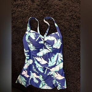 Navy Tropical Leaf One-Piece Swimsuit